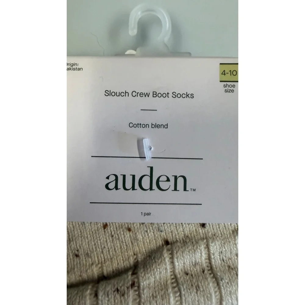 Auden Slouch Crew Boot Socks Sour Cream Speckled Ribbed Cotton Blend 4-10